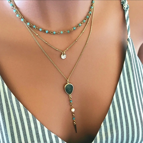 Dainty Gold Choker Layered Lariat, Pendant + Charm - Picture 3 of 3